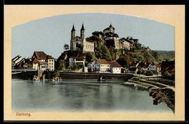 AK Aarburg, Ortsansicht mit Schloss, Kirche und Brücke