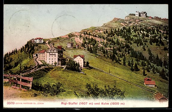 Cartoline postali: AK Rigi-Kulm, Hotel mit Rigi-Staffel – Usato da Berlin venduto da bartko-reher