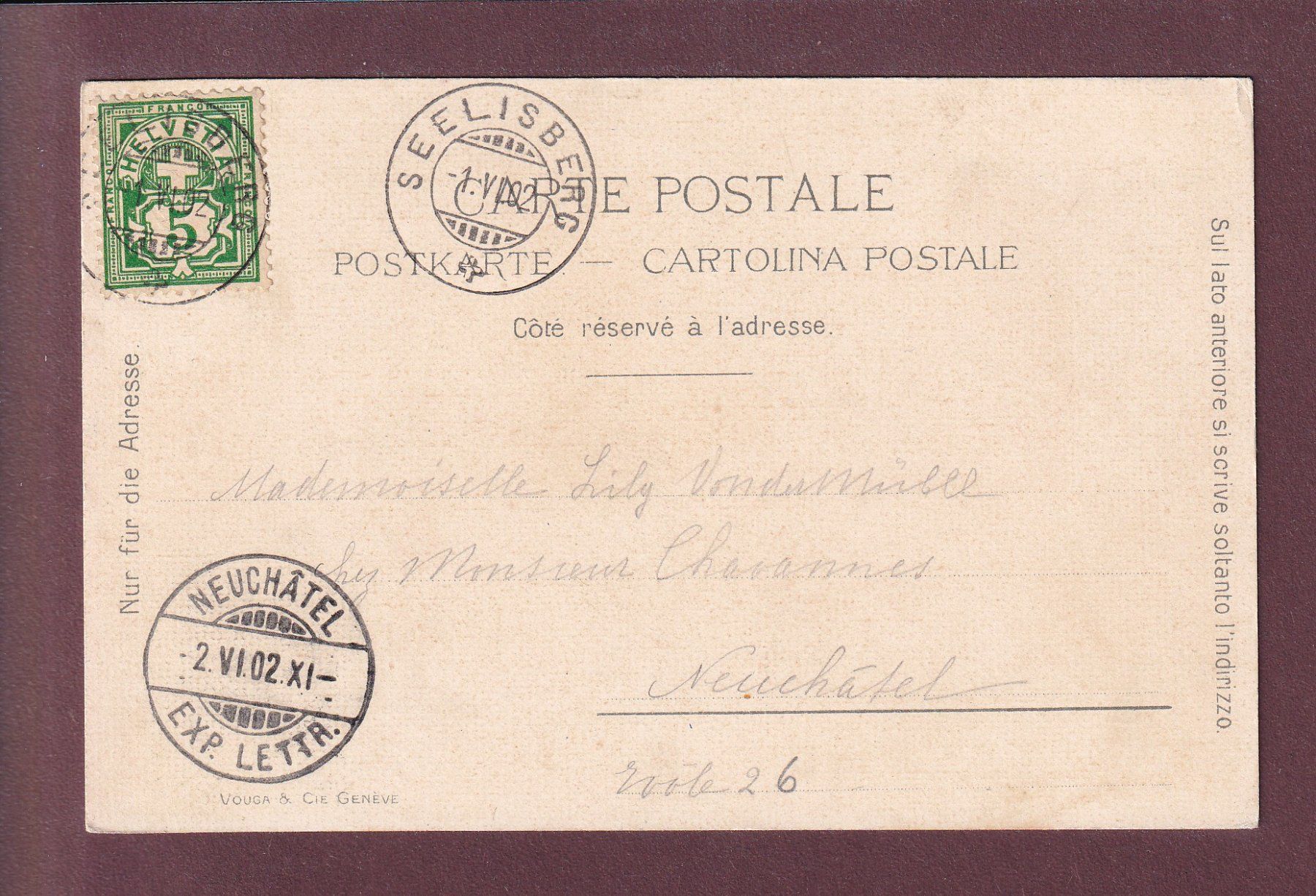 Ansichtskarten: AXENSTRASSE - Vouga - 1902 – Gebraucht aus Pully von nicecards 1