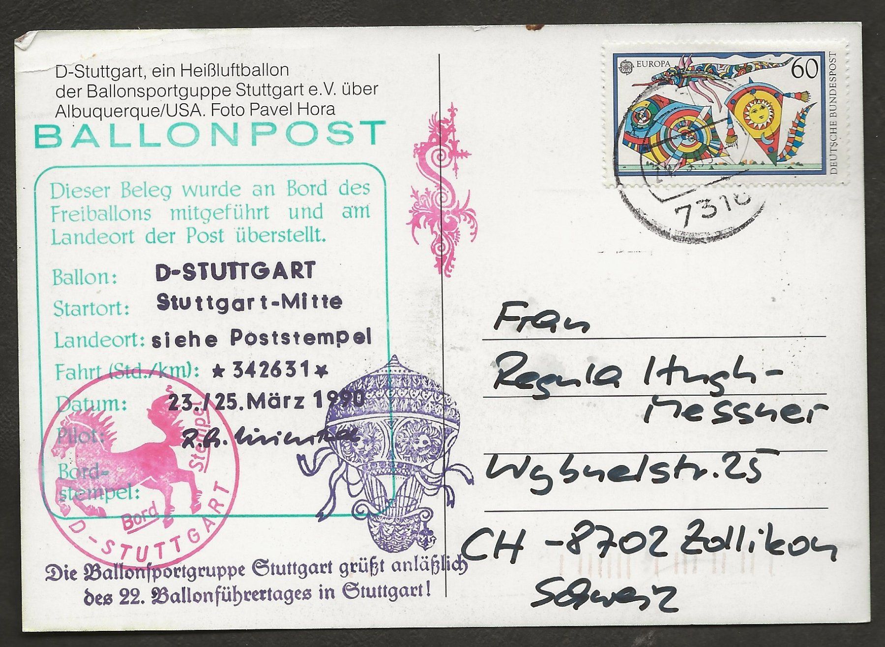 Tous les timbres: Ballon 1990 Deutschland Stuttgart Luftpost – D'occasion à Au ZH par xelagreb01