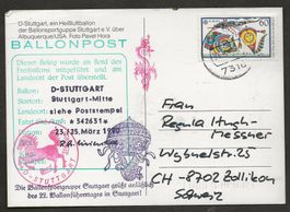 Ballon 1990 Deutschland Stuttgart Luftpost