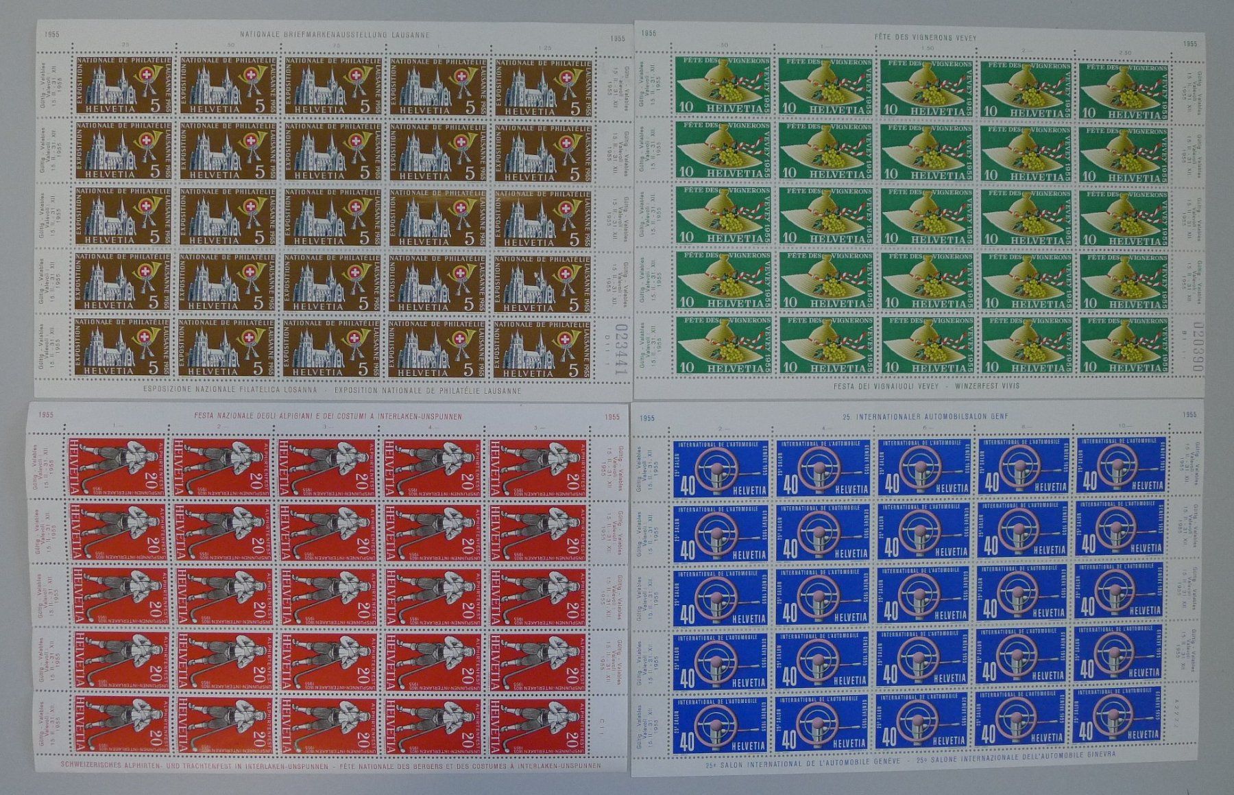 Tous les timbres: 1955, Nr.320-323 Bogen +Plattenfehler, postfrisch **. 290.- – D'occasion à Sursee par Luzernerraute