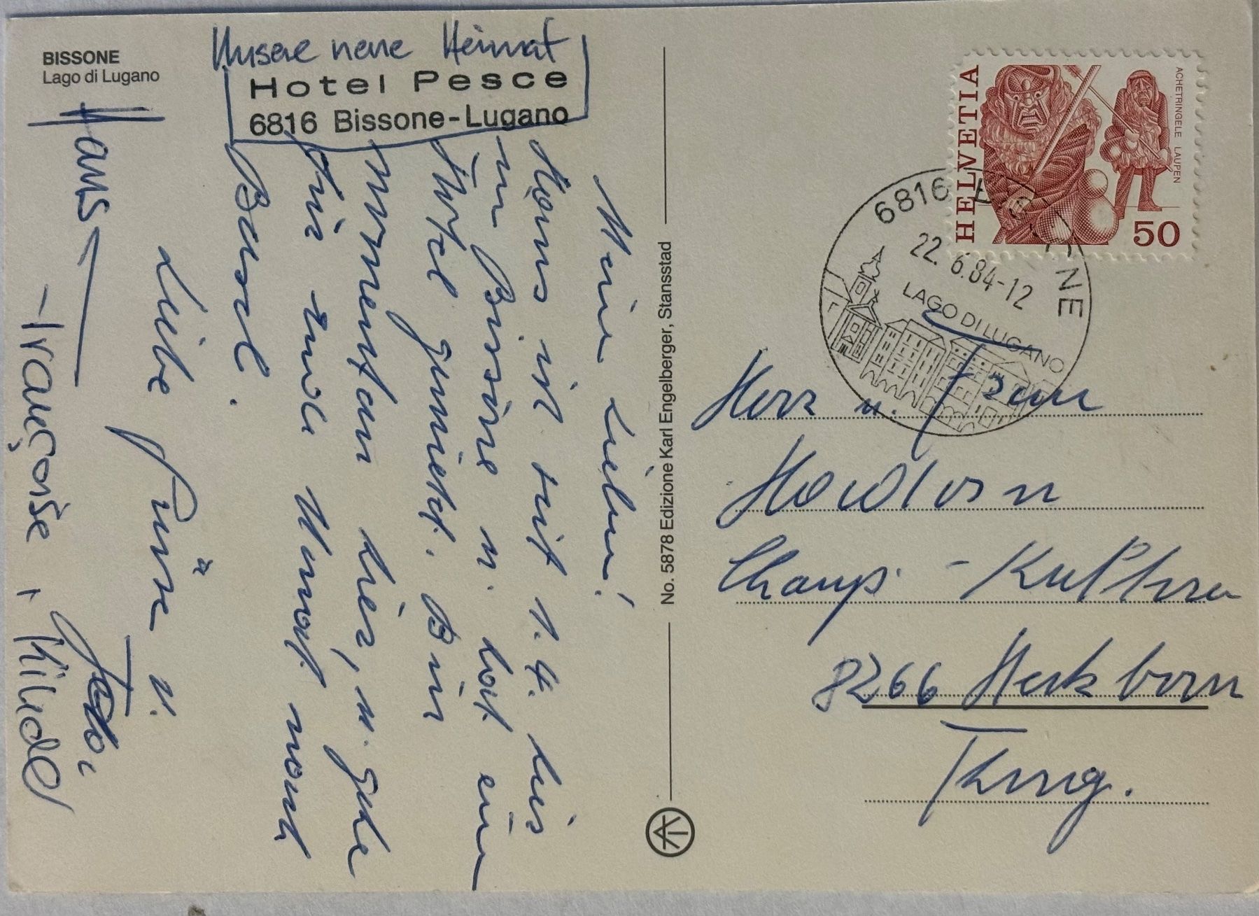 Cartoline postali: Bissone, Hotel Pesce – Usato da Frauenfeld venduto da Merk52 1