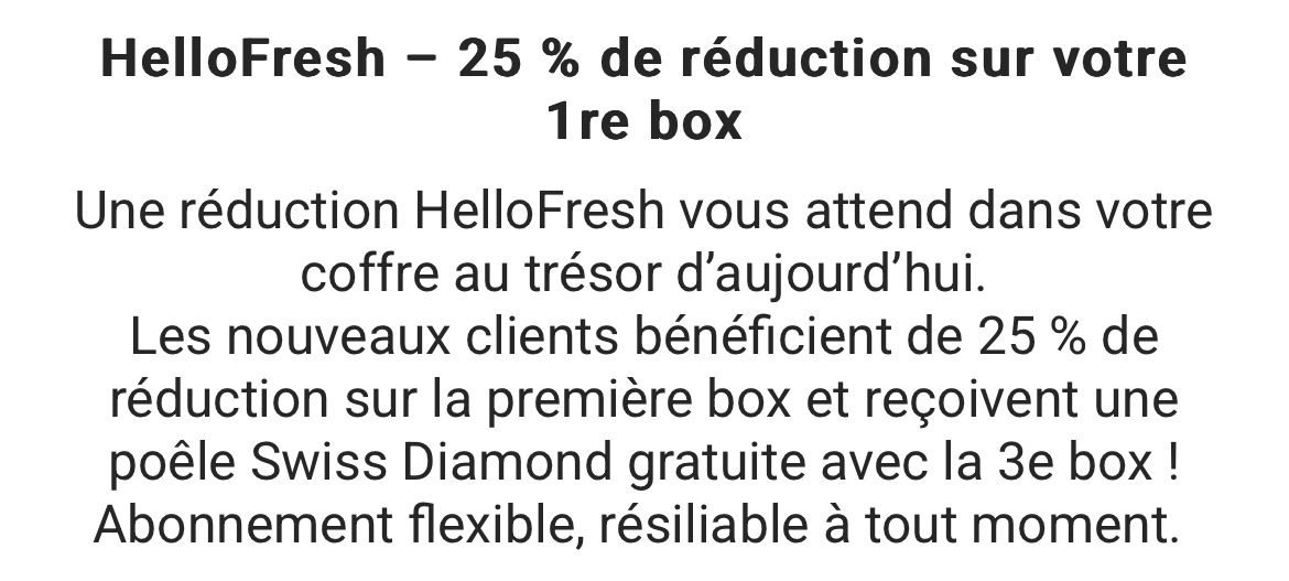 Buoni: Bon HelloFresh -25% sur 1re box + poêle gratuite – Nuovo e nell'imballaggio originale da Renens VD venduto da eto_bv9s