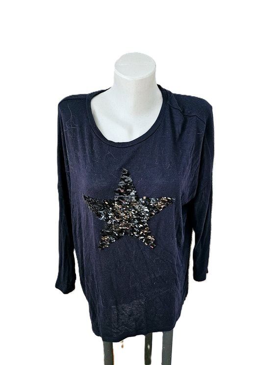 Only Maglioni & Felpe: Leichter Pullover Gr. L ONLY dunkelblau mit Glitzer Stern – Usato da Füllinsdorf venduto da Sunnebliemli7 1