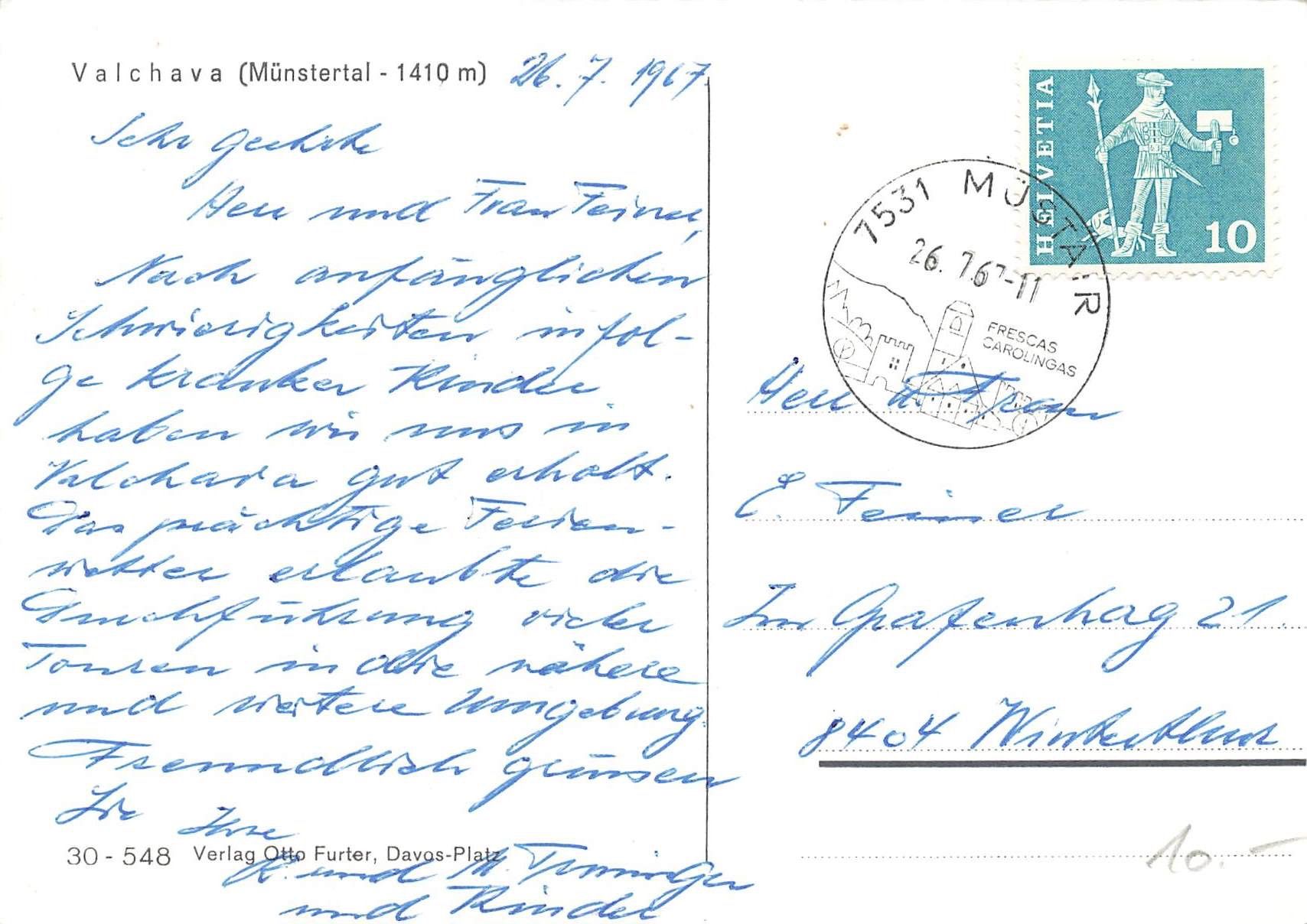 Cartoline postali: Valchava münstertal G – Usato da Biasca venduto da Blenio71 1