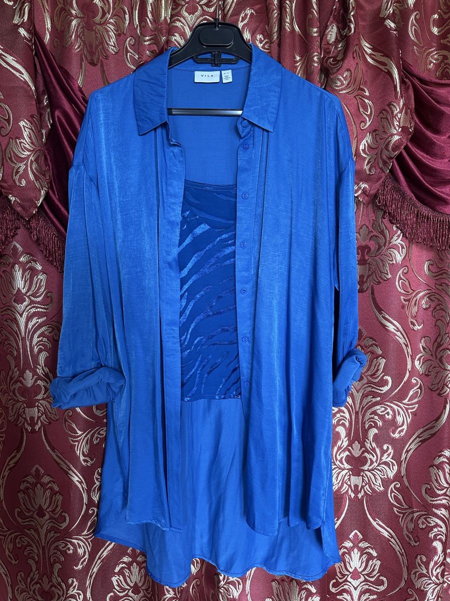 Blusen: Satin Set aus Top, Bluse, königsblau, small, oversized – Neu (gemäss Beschreibung) aus Zollikon von into-the-west