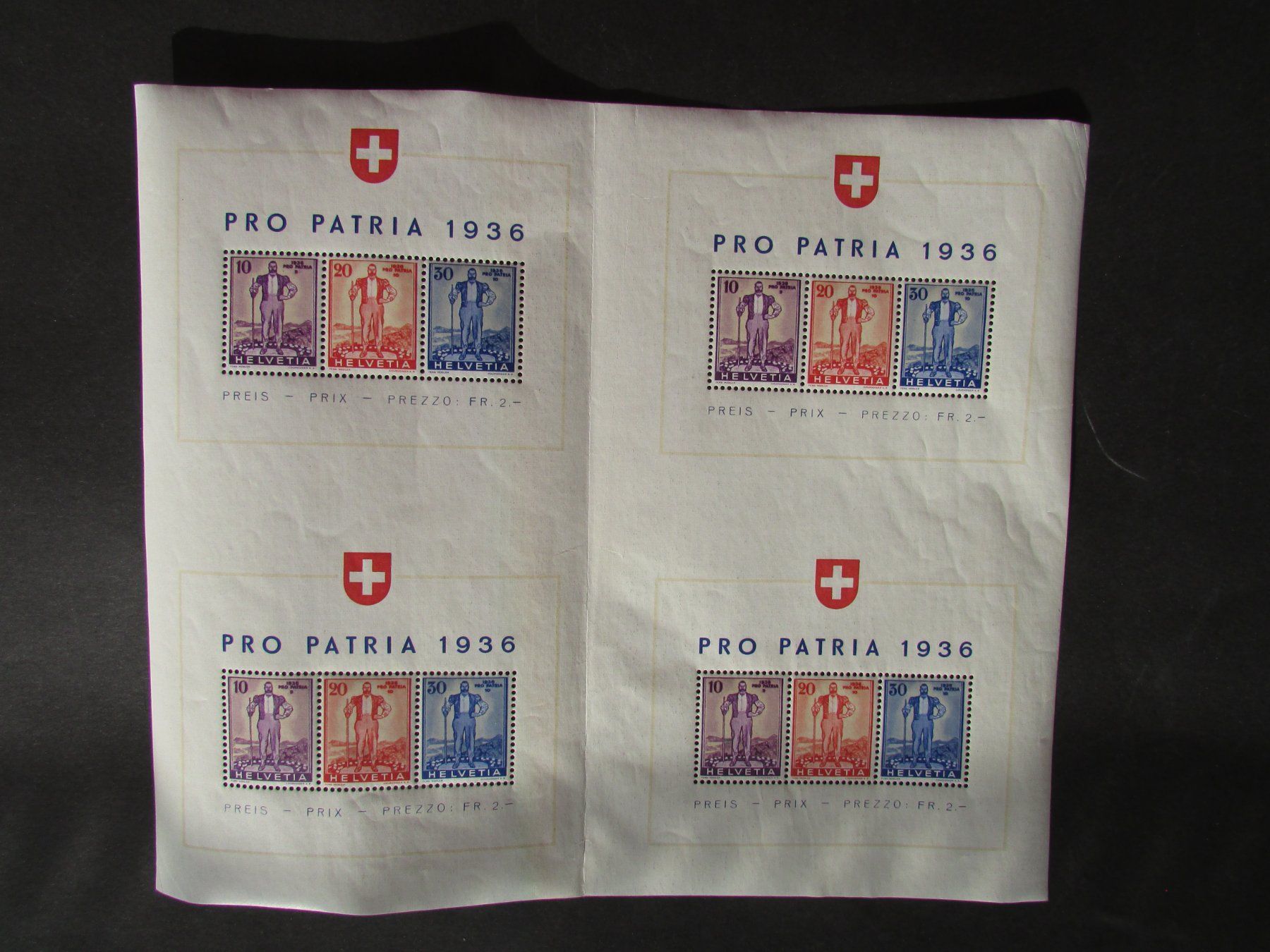 Tutti i francobolli: Pro Patria 1936, Viererblock, ungebraucht, – Nuovo (secondo la descrizione) da Wollerau venduto da Brifmar