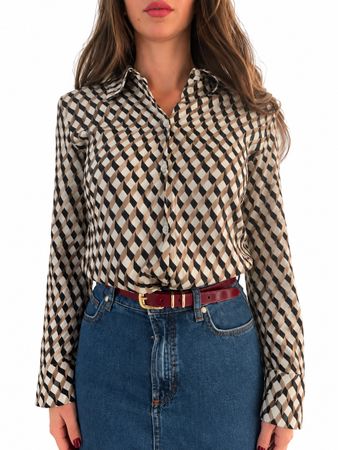 Marc O’Polo Bluse gemustert Beige Schwarz – Gr. 34