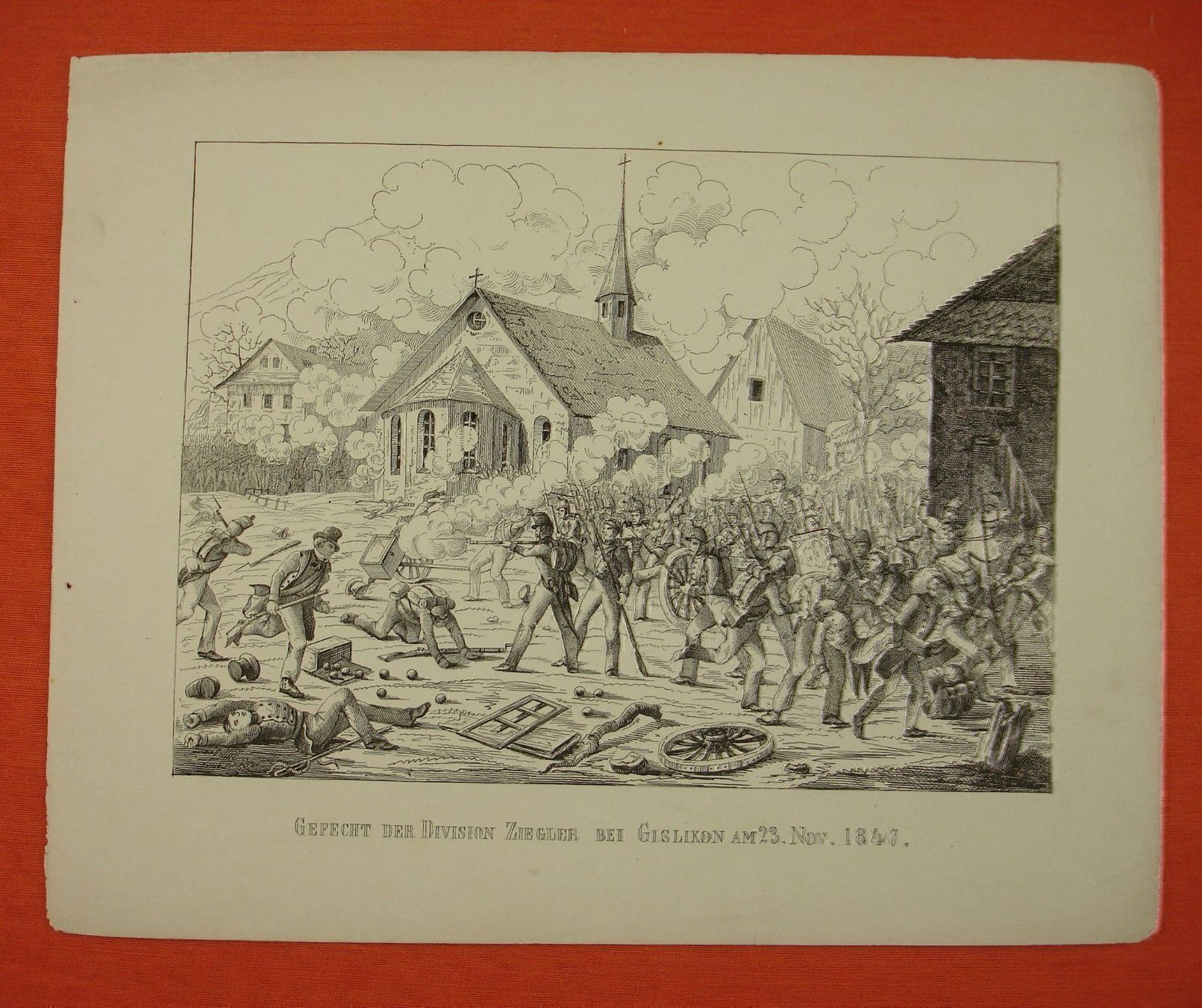 Incisioni: GISLIKON, 2 FEDERLITHOGRAPHIEN UM 1850 – Usato da Grüningen venduto da Kartensammler 1
