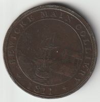 1811 Bewicke Main Colliery One Penny Token Münze Antik