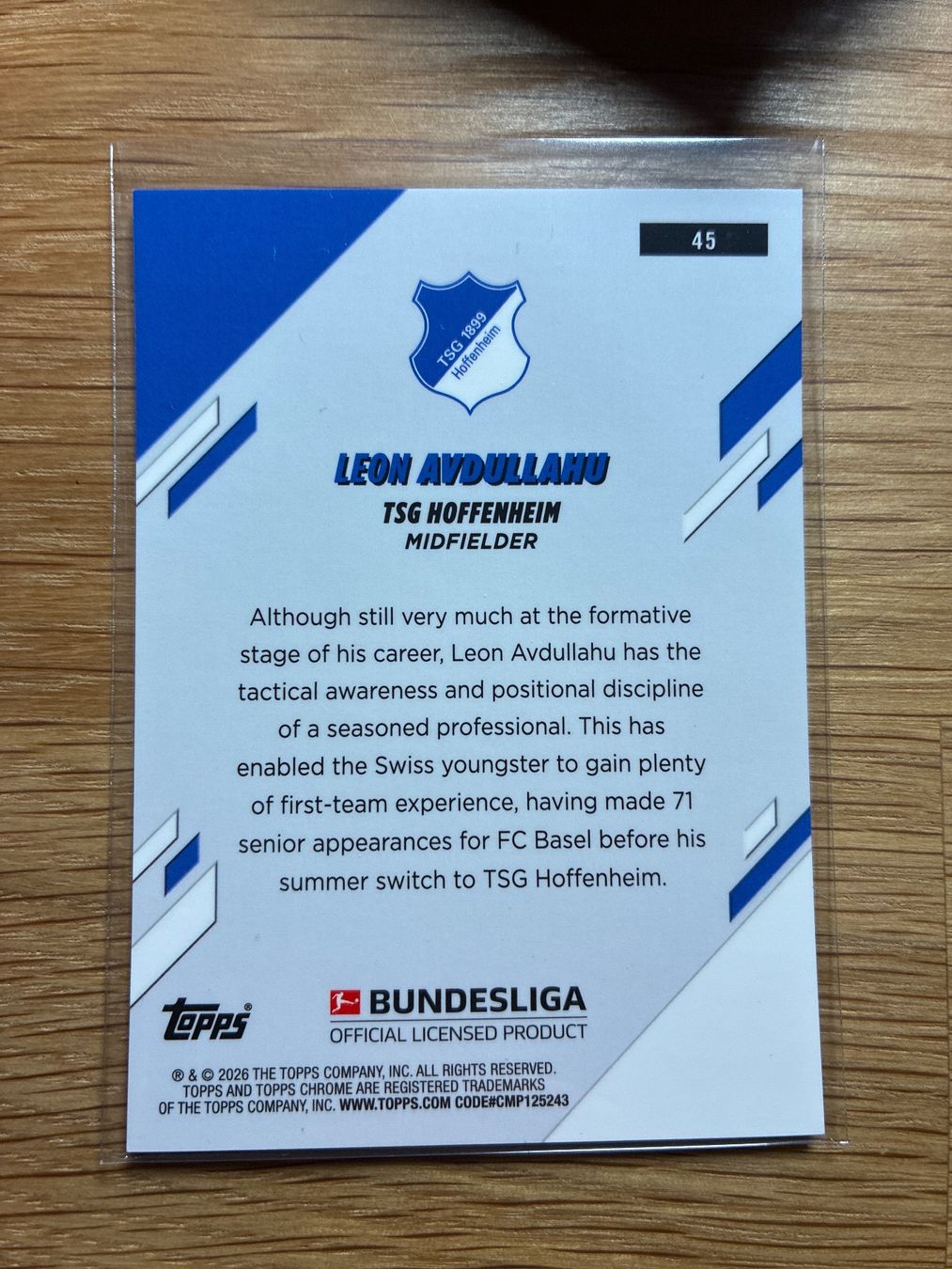 Topps Carte collezionabili: Topps Chrome Leon Avdullahu Hoffenheim Rookie /50 – Usato da Wangenried venduto da Garagara 1