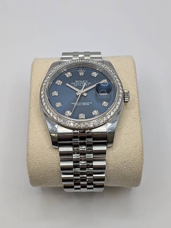 Rolex Orologi: Rolex Datejust 36 116244 Diamond Bezel Blue Dial Full Set – Usato da Caux venduto da MateoAerny 1
