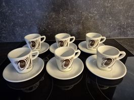 6er Set Kaffeetassen mit Untertellern von Delta Cafes, Neu!