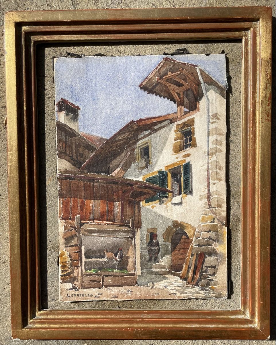 Gemälde: Leo Chatelain aquarelle village – Gebraucht aus Biel/Bienne von Galaq 3