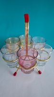 Vintage Shot Gläser Set mit Halterung, 6-teilig, Goldrand