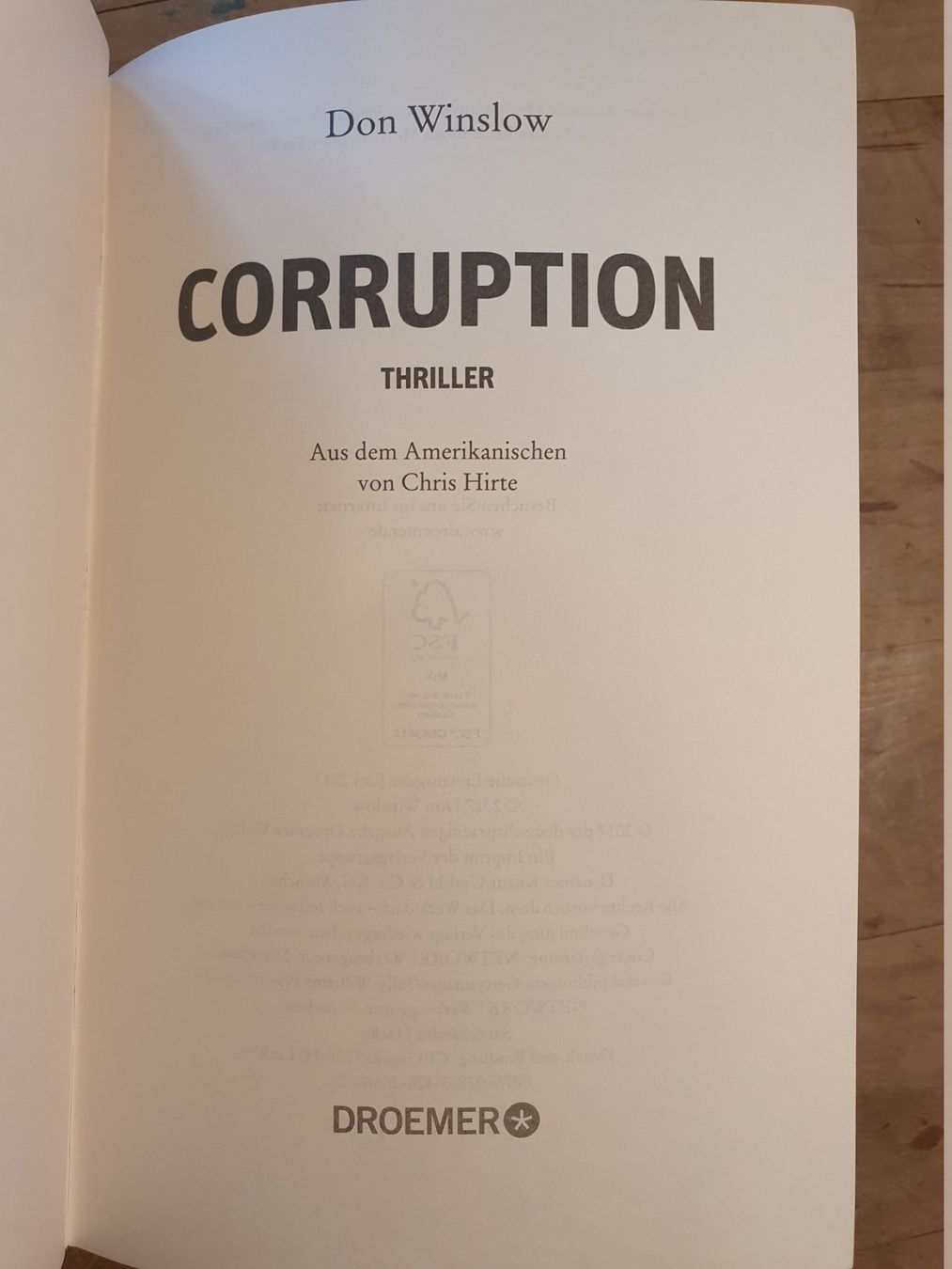 Libri: Corruption - Don Winslow - Droemer - Deutsch – Usato da Zürich venduto da loosebone 2