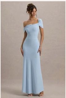 Puderblaues, hellblaues asymmetrisches Maxikleid