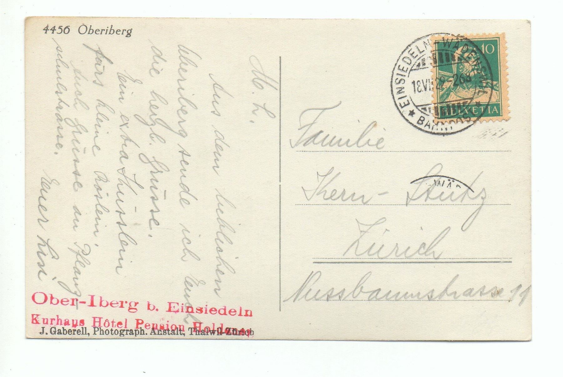 Ansichtskarten: OBERIBERG Stempel Bahn Einsiedeln Wädenswil – Gebraucht aus Jona von philajona 1