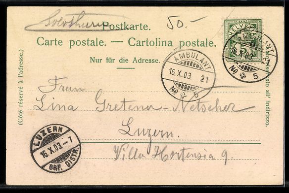 Cartoline postali: AK Solothurn, Landhausquai, 1903 – Usato da Berlin venduto da bartko-reher 1