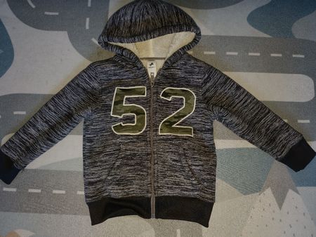 Kapuzenjacke gefüttert grau schwarz meliert, Gr. 122