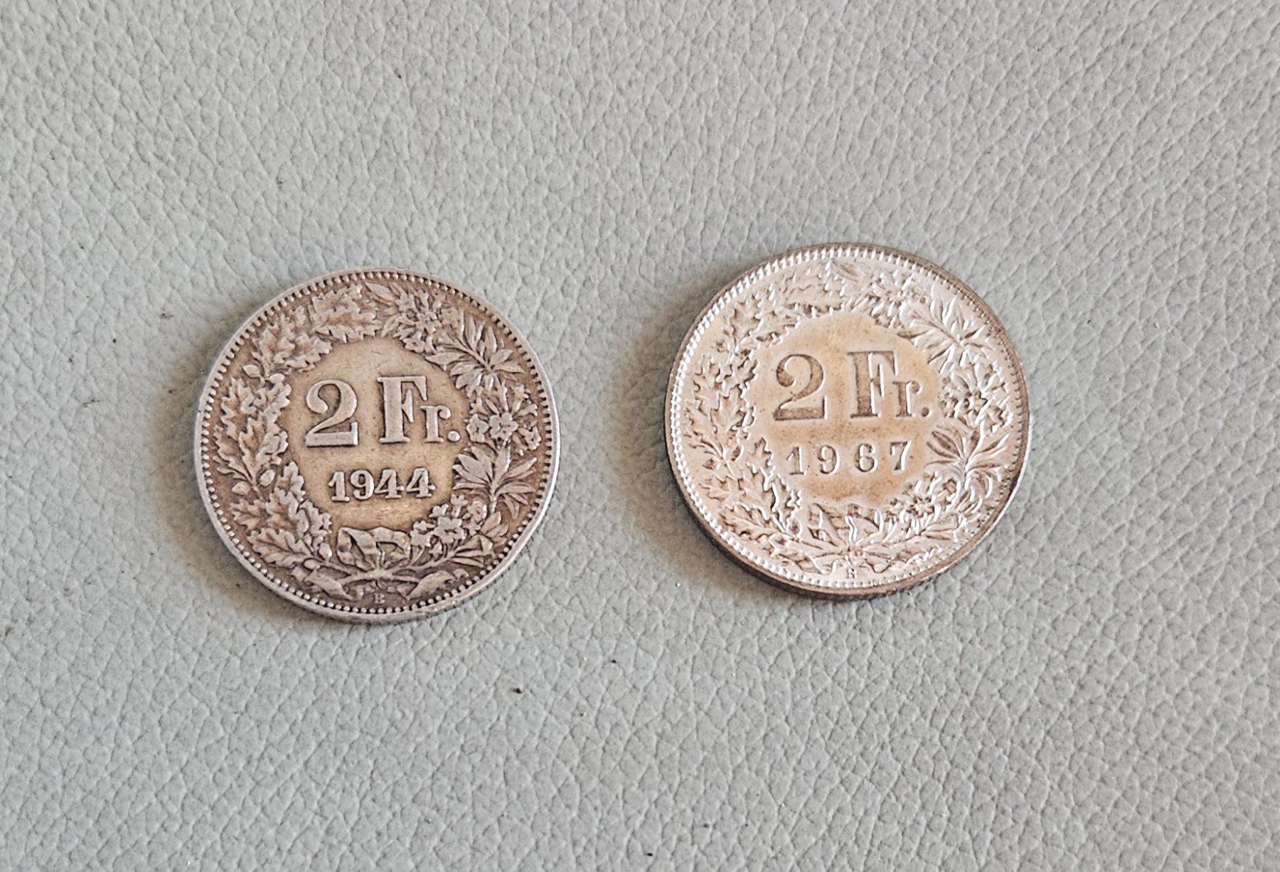 Tutti le monete: Zwei 2 Franken  CH 1944 & 1967 Silber – Usato da Tenniken venduto da tententen30