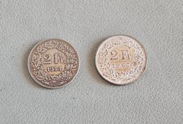 Zwei 2 Franken  CH 1944 & 1967 Silber