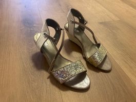 Glitzer Sandalen, Keilsandalen Grösse 39