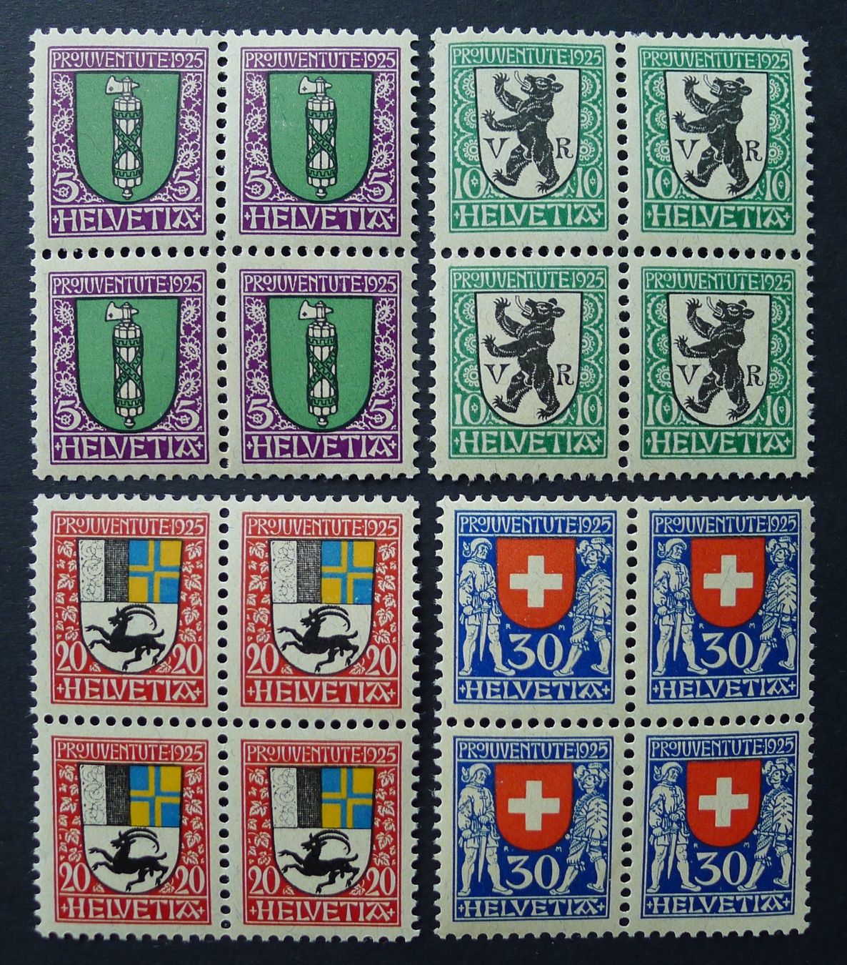 Tutti i francobolli: PJ 1925, Viererblöcke J33-J36 postfrisch ** – Usato da Ebikon venduto da SilvioFreund