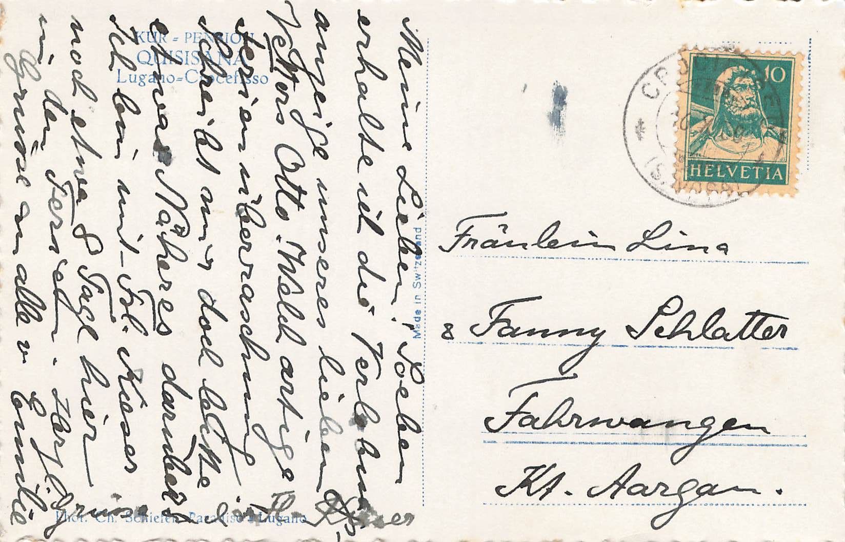 Cartoline postali: Lugano pension quisisana – Usato da Biasca venduto da Blenio71 1
