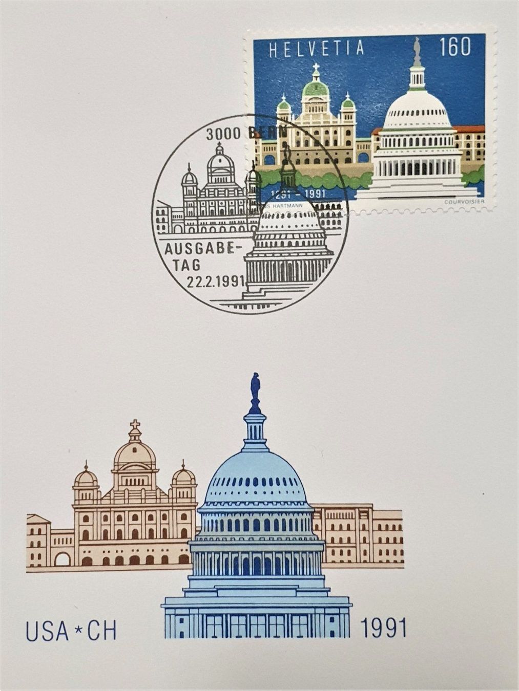 Tutti i francobolli: (73)   2 FDC Schweiz/USA 1991 – Usato da Schwarzhäusern venduto da Inot3 2