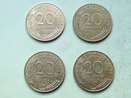 4x 20 centimes France 1994- 1995- 1996- 1997 Marianne