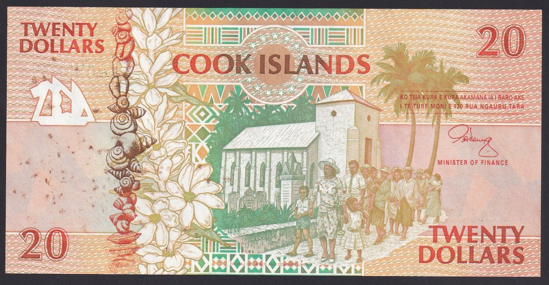 Banconote: Cook Islands 20 Dollars 1992 – Usato da Brugg AG venduto da banknoten_muesli