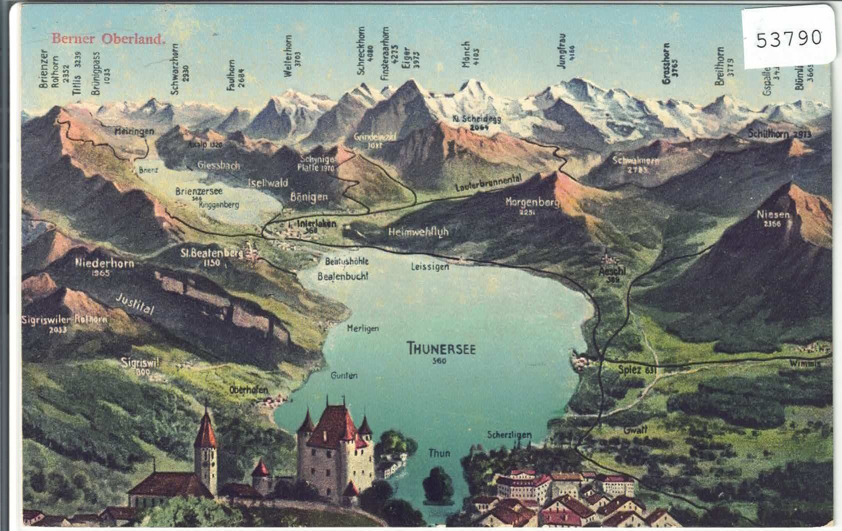 Cartoline postali: Thunersee - Thun - Panorama - Litho – Usato da Ettingen venduto da Kartenplanet