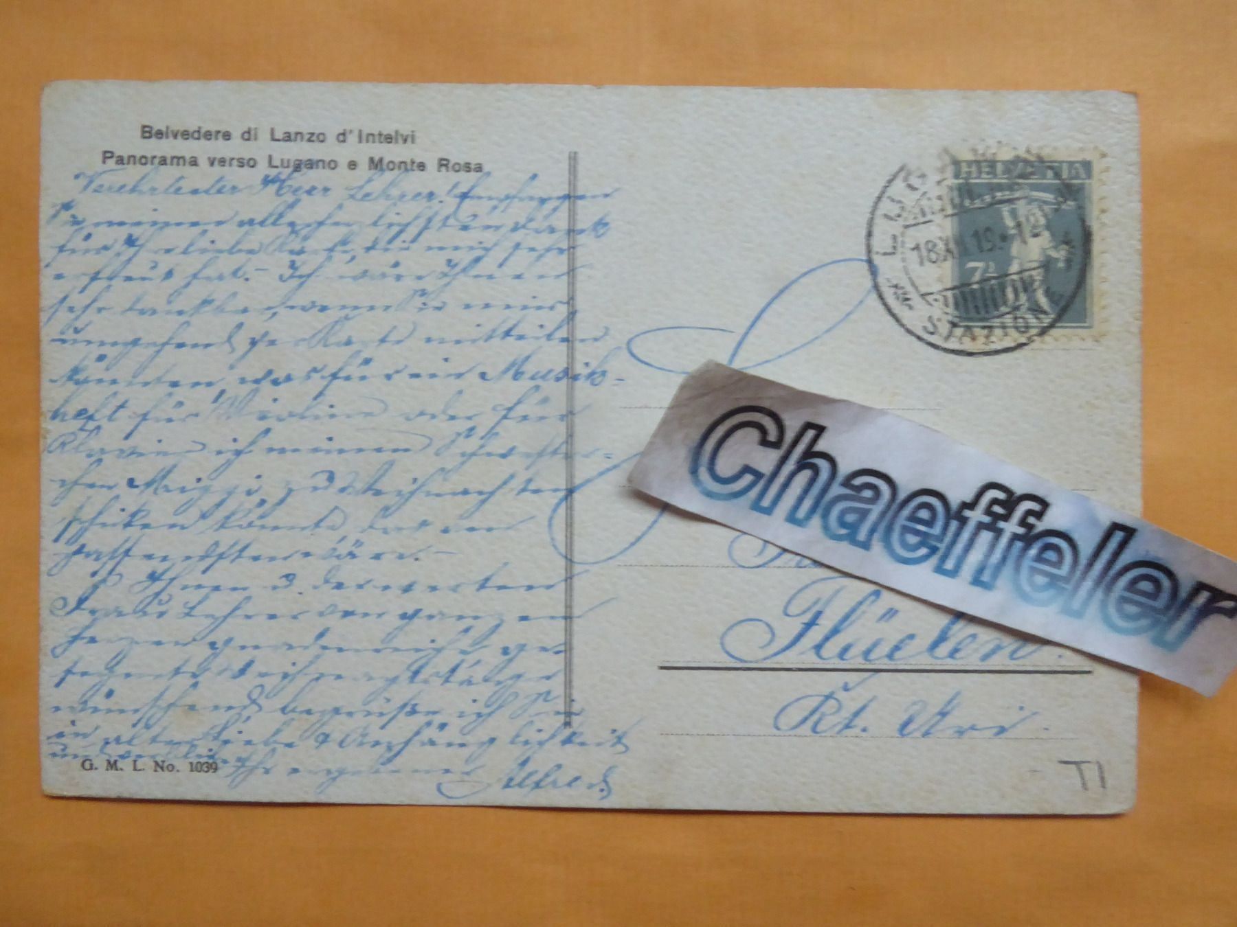 Cartoline postali: 1919  Belvedere di Lanzo d'Intelvi – Usato da Zürich venduto da Chaeffeler 1
