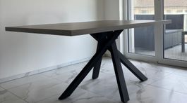 Modern Dining Table - Grey Wood, Black Legs