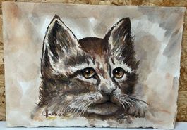 Aquarell das Kätzchen, signiert Otto Huber (ID b5037)