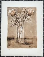 Aquarell Rosen in Vase, signiert Otto Huber (ID b4430)