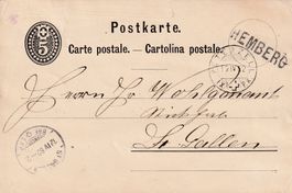 1882: 5 Rp. Ganzsache-Postkarte mit Stabstpl. HEMBERG (SG)