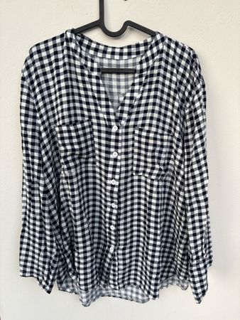 Damenbluse Karomuster blau Weiss 100% Baumwolle