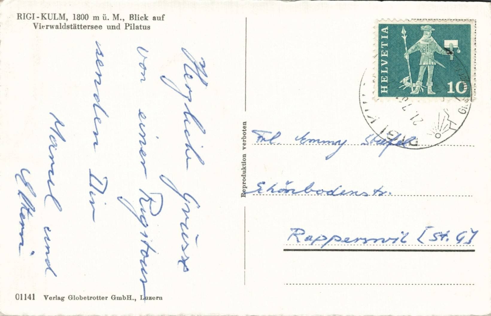 Ansichtskarten: Alte Ansichtskarte Rigi-Kulm, gel. 1961 – Gebraucht aus Luzern von Kartenansicht 1