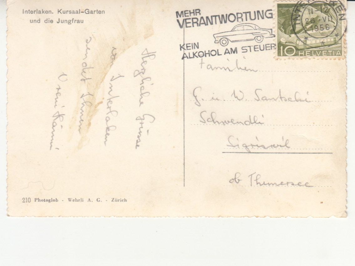 Cartoline postali: Interlaken 1956, coloriert – Usato da Bürglen TG venduto da StampGraf 1