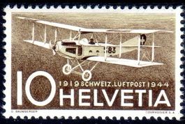 FLUGPOSTMARKE 1944 DH3 HAEFELI ** POSTFRISCH ** - UT5