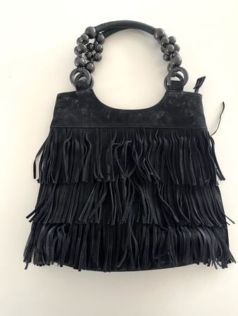 NEU! SCHWARZE FRANSEN-HANDTASCHE