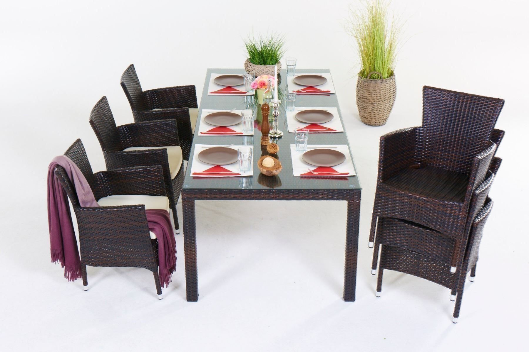 Tavoli: Gartentisch aus Rattan braun & 8 Stühle – Nuovo e nell'imballaggio originale da Bern venduto da rattan-lounge 2