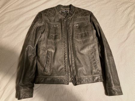 (B) Denim Kunstleder Jacke Herren Small