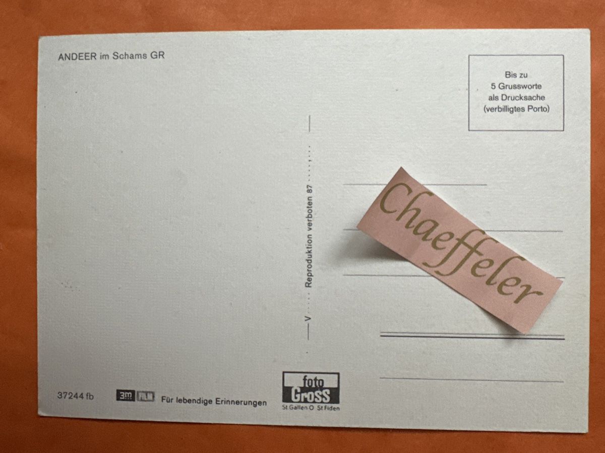 Ansichtskarten: Andeer im Schams GR – Gebraucht aus Zürich von Chaeffeler 1