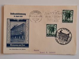 Postkarte Dritte Reich 1938 Braunau. Anschluss Österreich