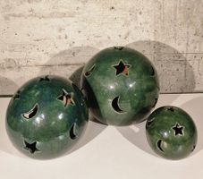 3x Keramik Kugeln Windlichter – Handarbeit