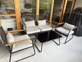 Garten Lounge Set mit Tisch und Polster grau